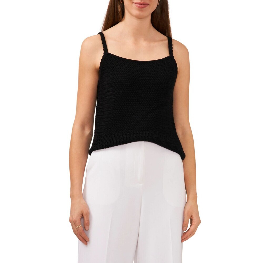 Halogen Textured Scallop Trim Sweater Small Black Knit Scoop Neck Texture Cotton